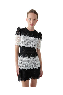 Short Sleeve Crewneck Mini Dress | Black/White