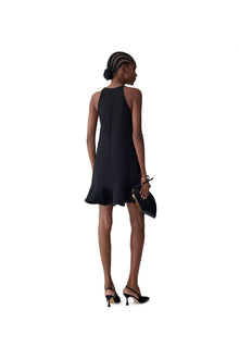 Sleeveless Halter Neck Mini Dress With Ruffle Hem | Black