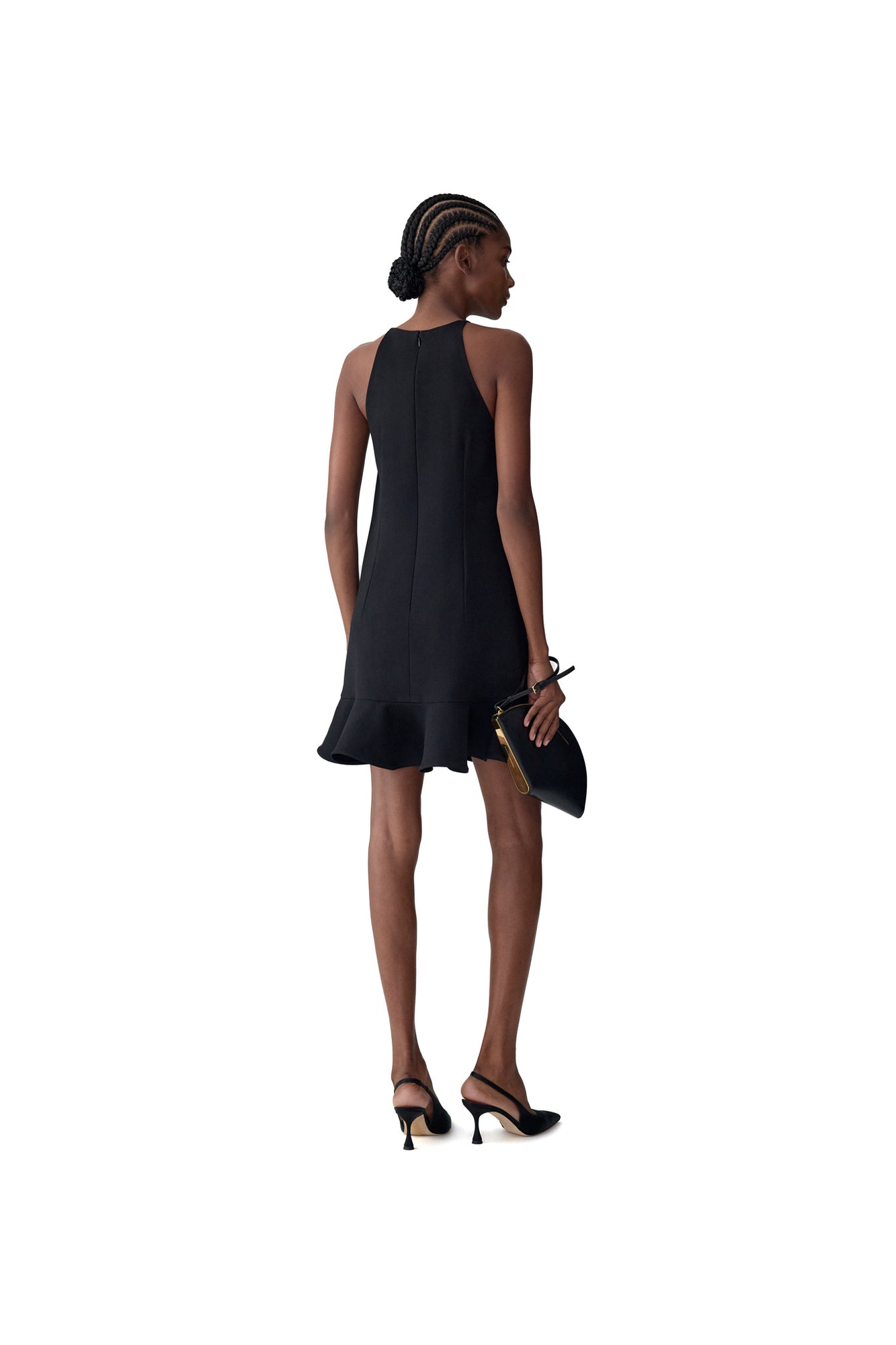 Sleeveless Halter Neck Mini Dress With Ruffle Hem | Black