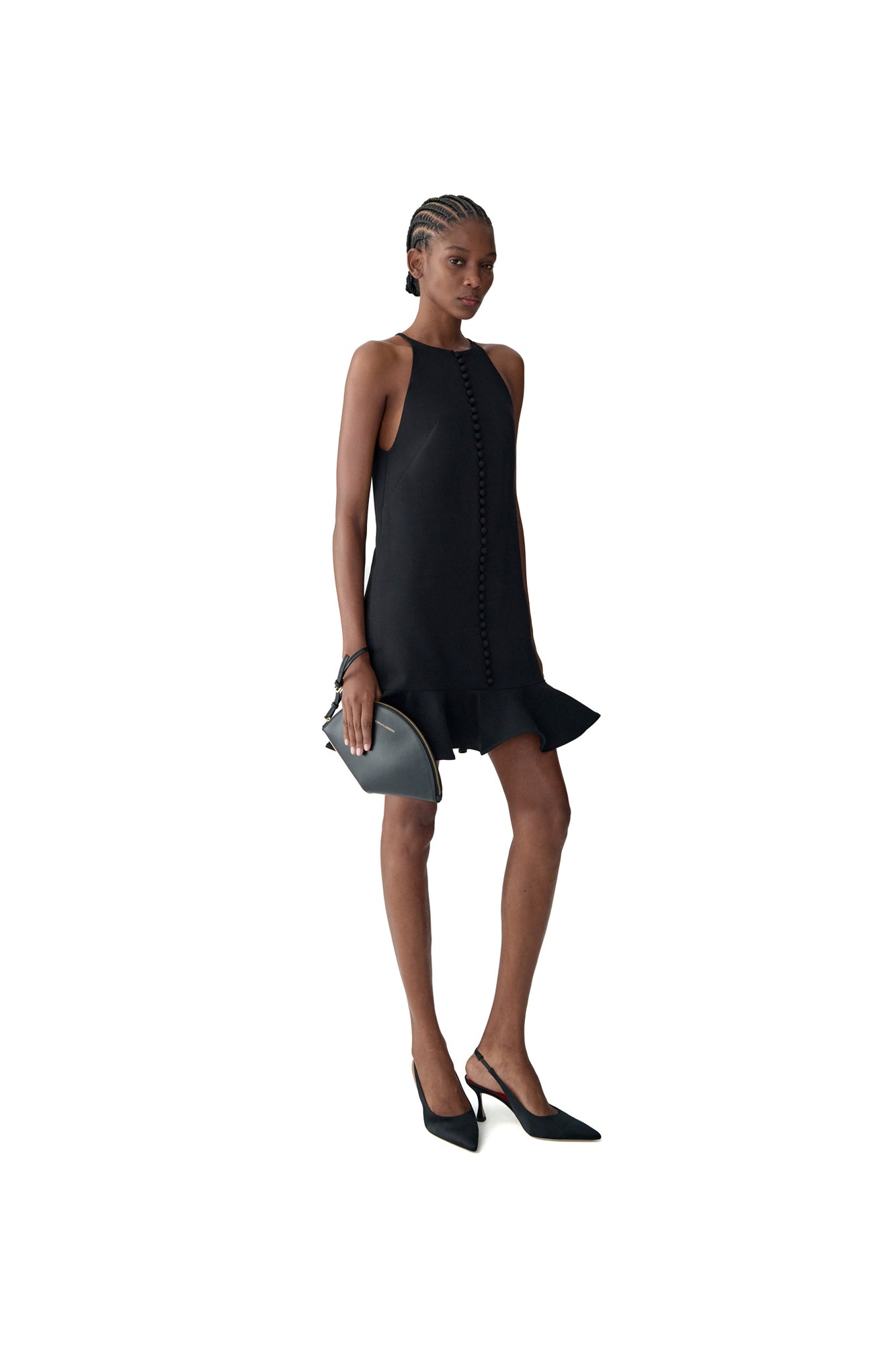 Sleeveless Halter Neck Mini Dress With Ruffle Hem | Black