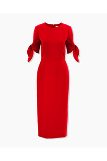 Elbow Tie Sleeve Crewneck Midi Dress | Herrera Red