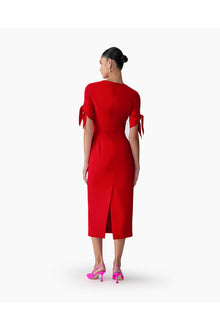Elbow Tie Sleeve Crewneck Midi Dress | Herrera Red