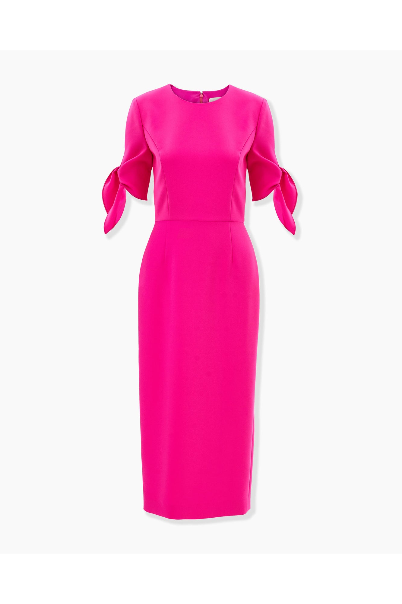 Elbow Tie Sleeve Crewneck Midi Dress | Hot Pink