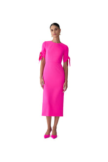Elbow Tie Sleeve Crewneck Midi Dress | Hot Pink