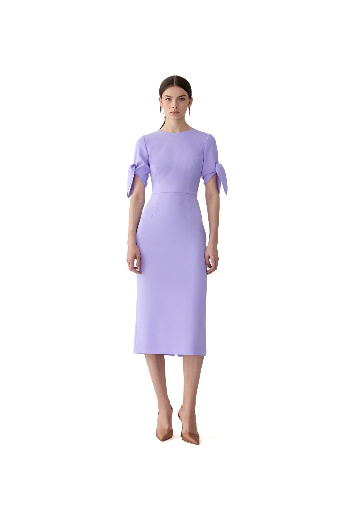 Elbow Tie Sleeve Crewneck Midi Dress | Violeta
