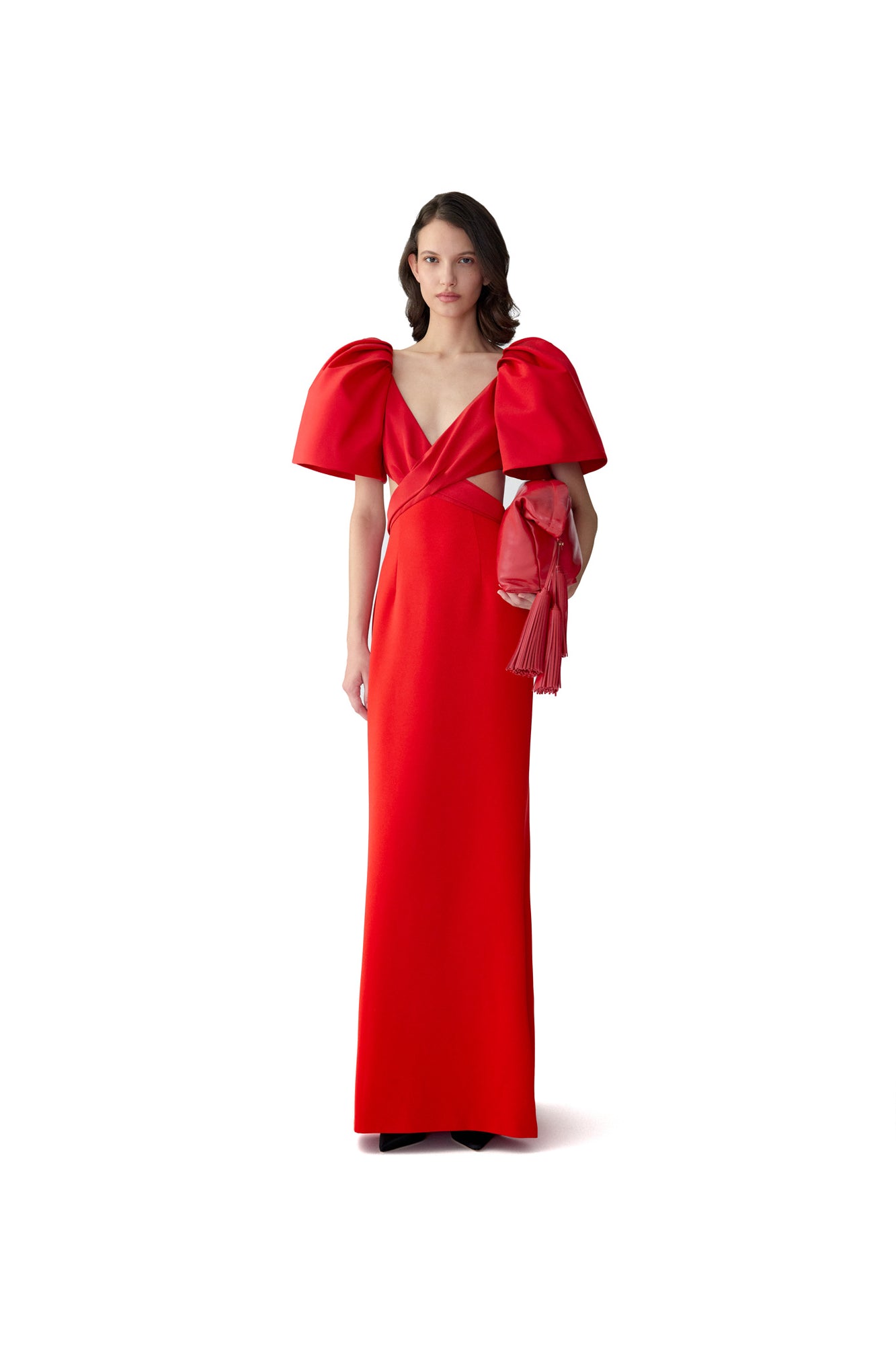 Bell Sleeve V-Neck Cross Front Gown With Cutout | Herrera Red