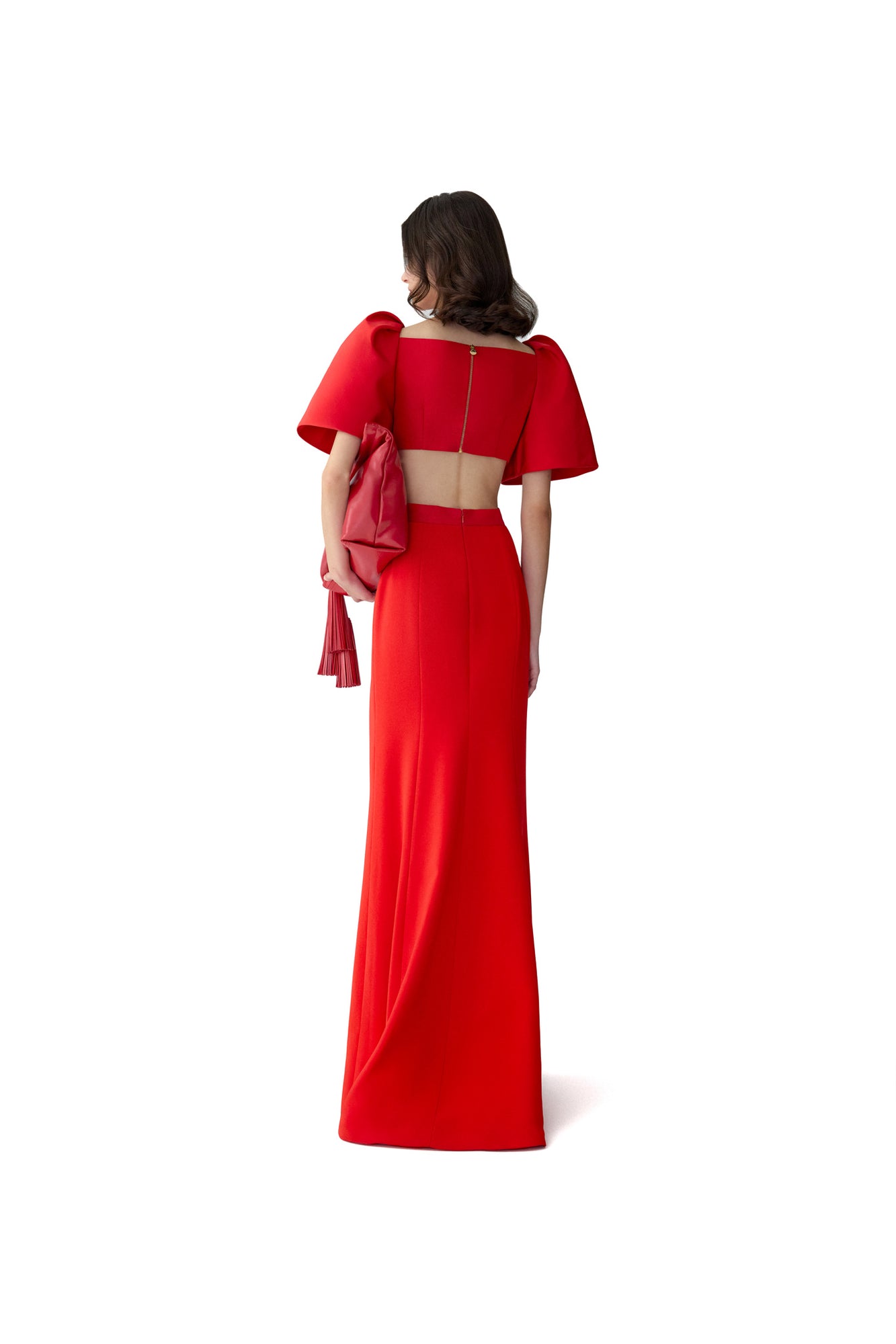 Bell Sleeve V-Neck Cross Front Gown With Cutout | Herrera Red