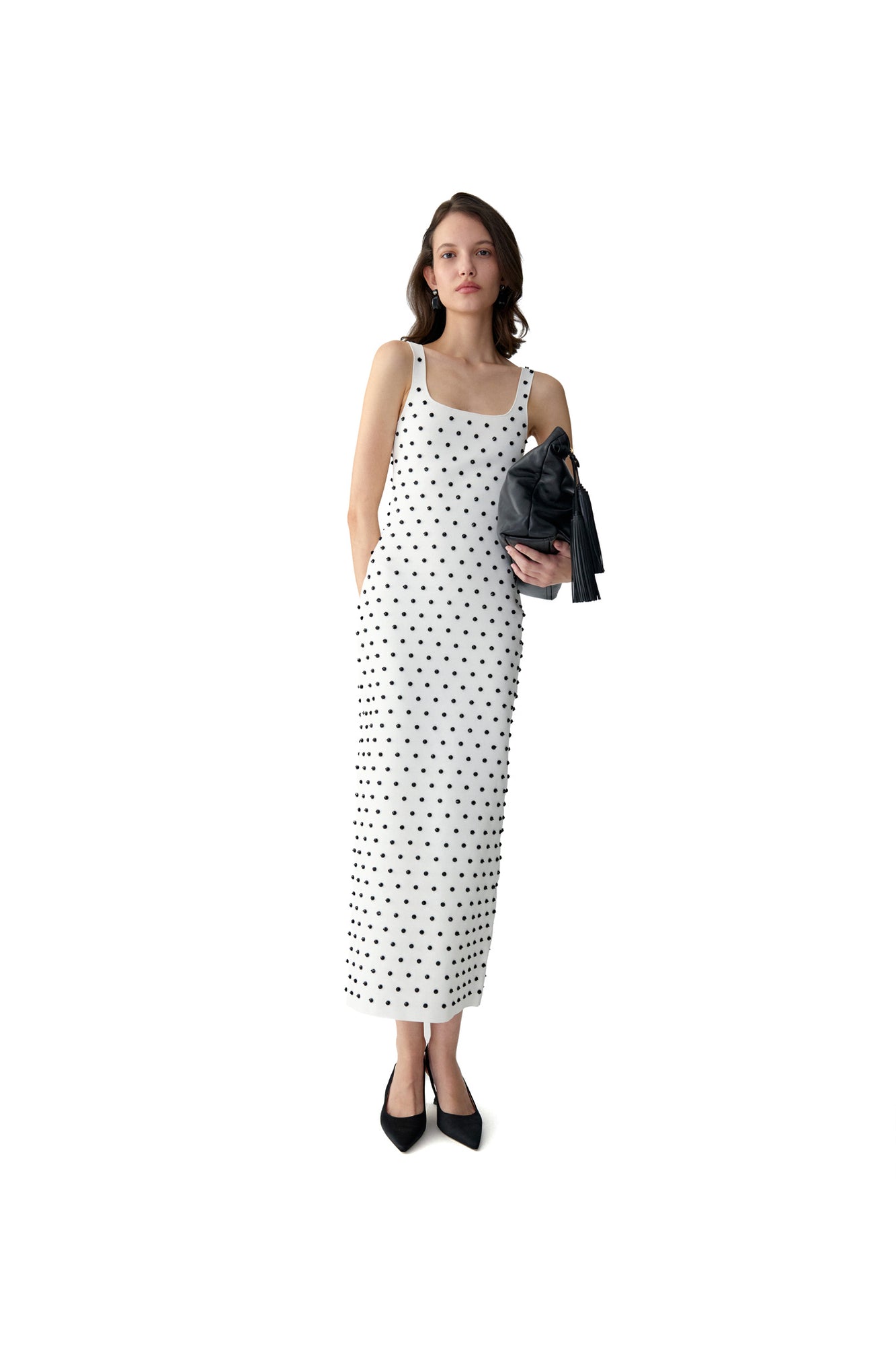 Embroidered Sleeveless Scoop Neck Midi Dress | White Multi