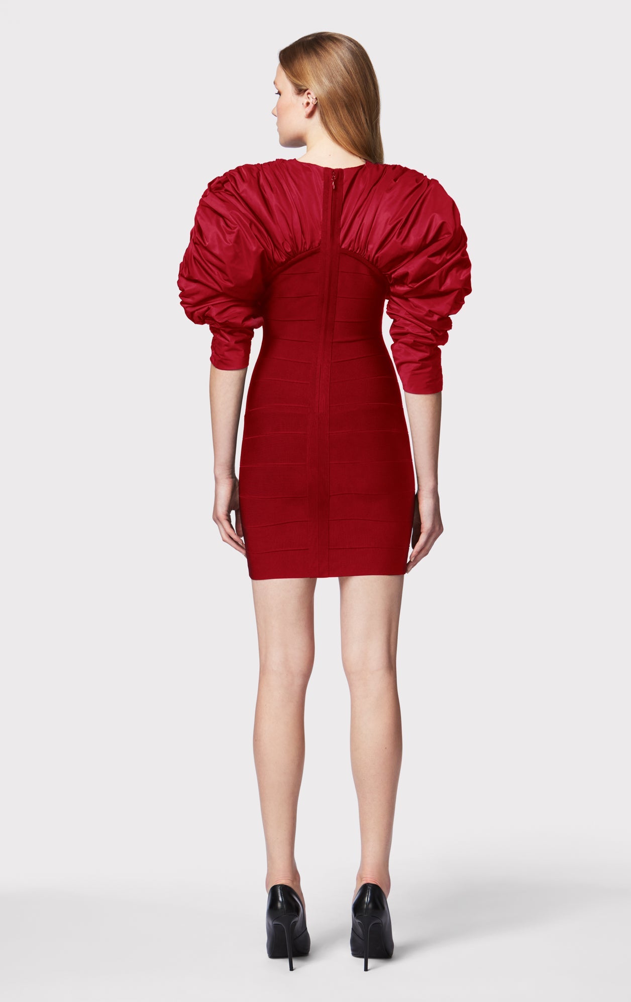 Ruched Nylon Mini Dress | Wine