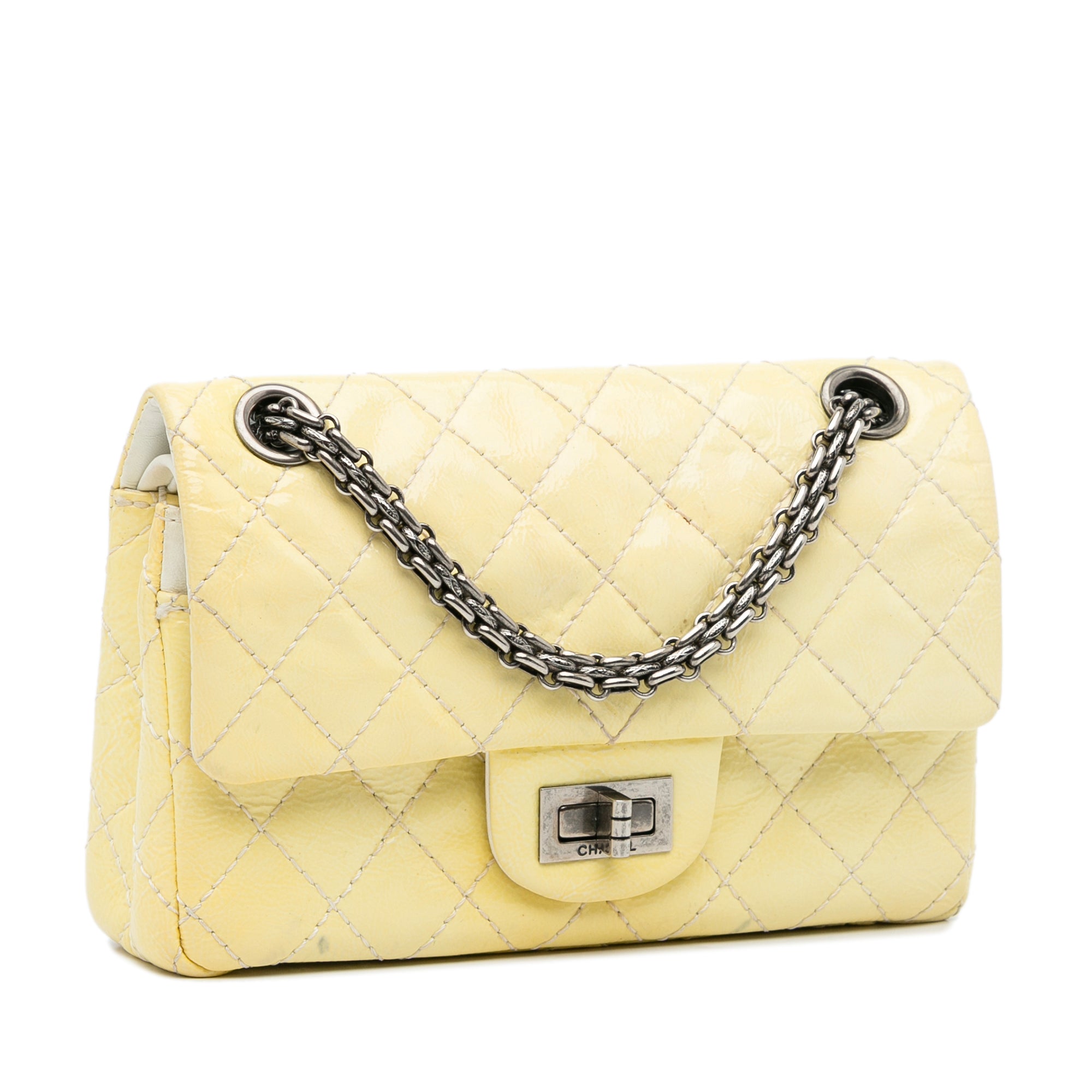 Chanel | Pre-Owned Mini Reissue 2.55 Patent Double Flap | Yellow/Light Yellow