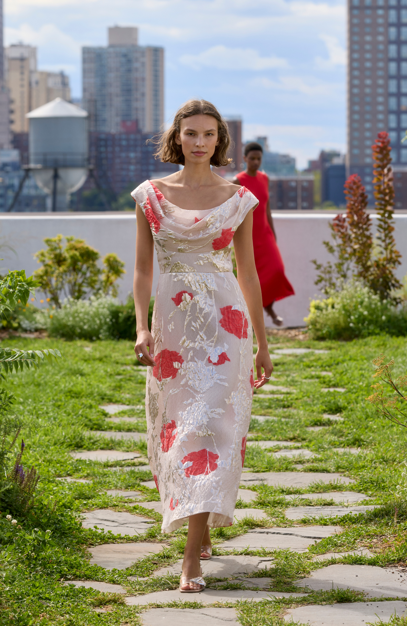Floral Fil Coupe Draped Dress | Blush Multi