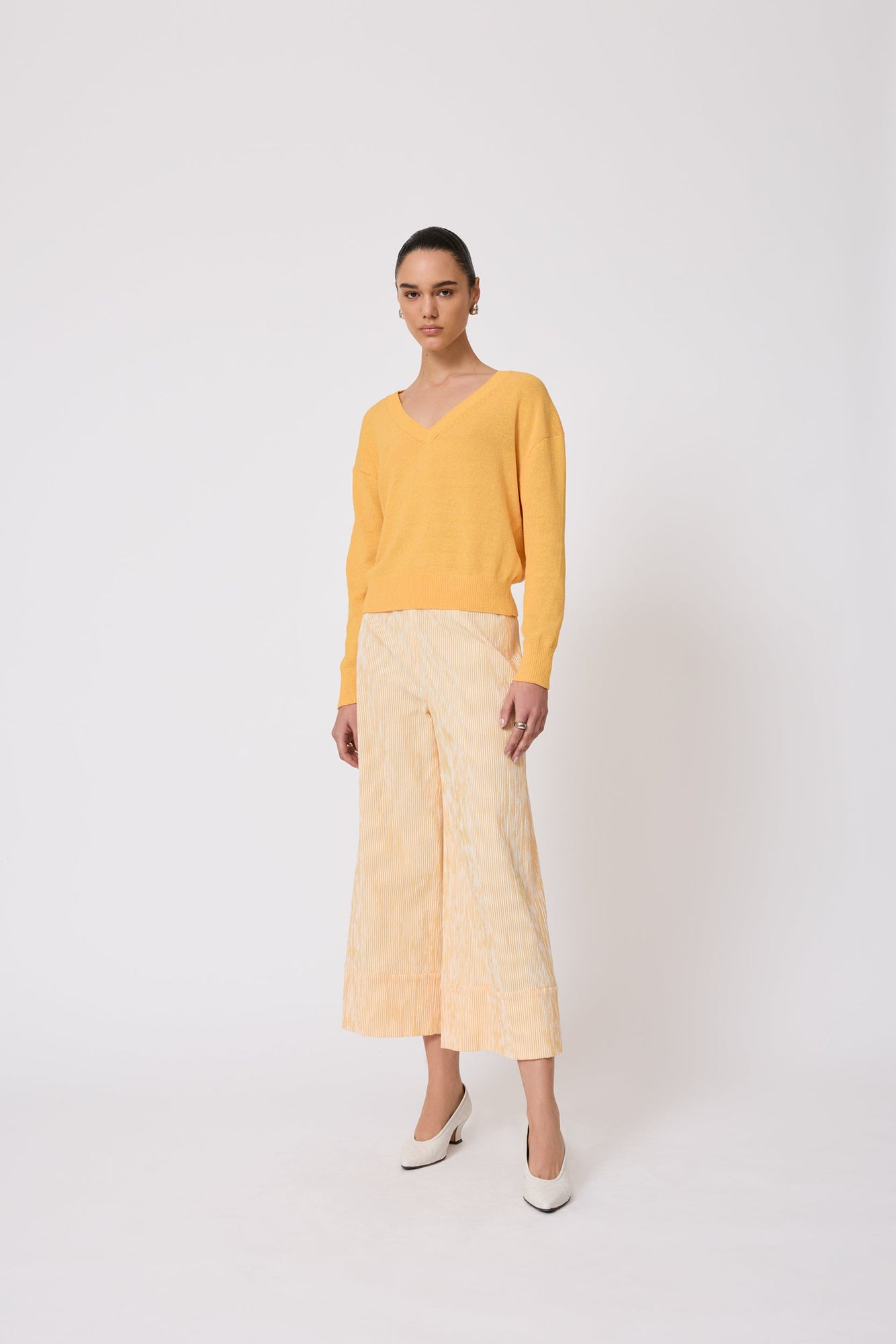 Striped Seersucker Wide Leg Pant | Mango
