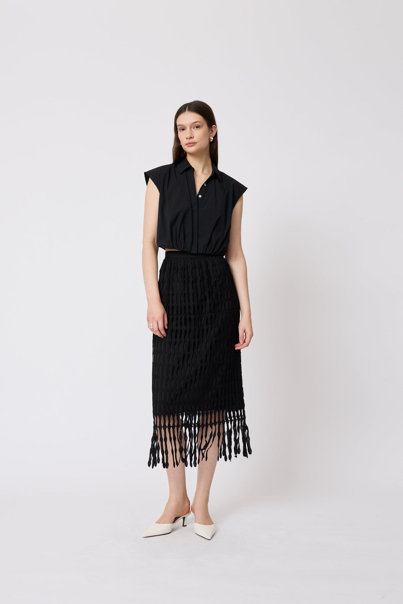 Cotton Poplin Sleeveless Shirt | Black