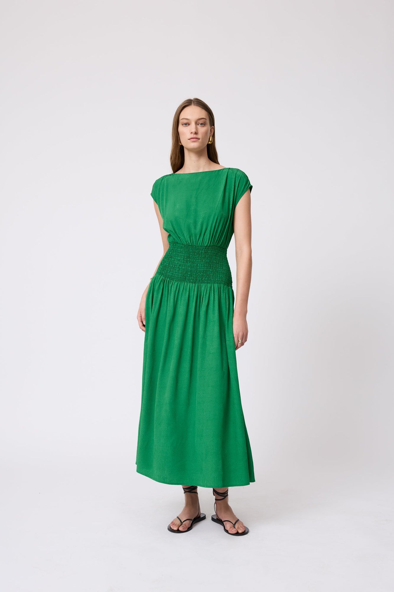 Starburst Crepe Smocked Dress | Green