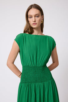 Starburst Crepe Smocked Dress | Green