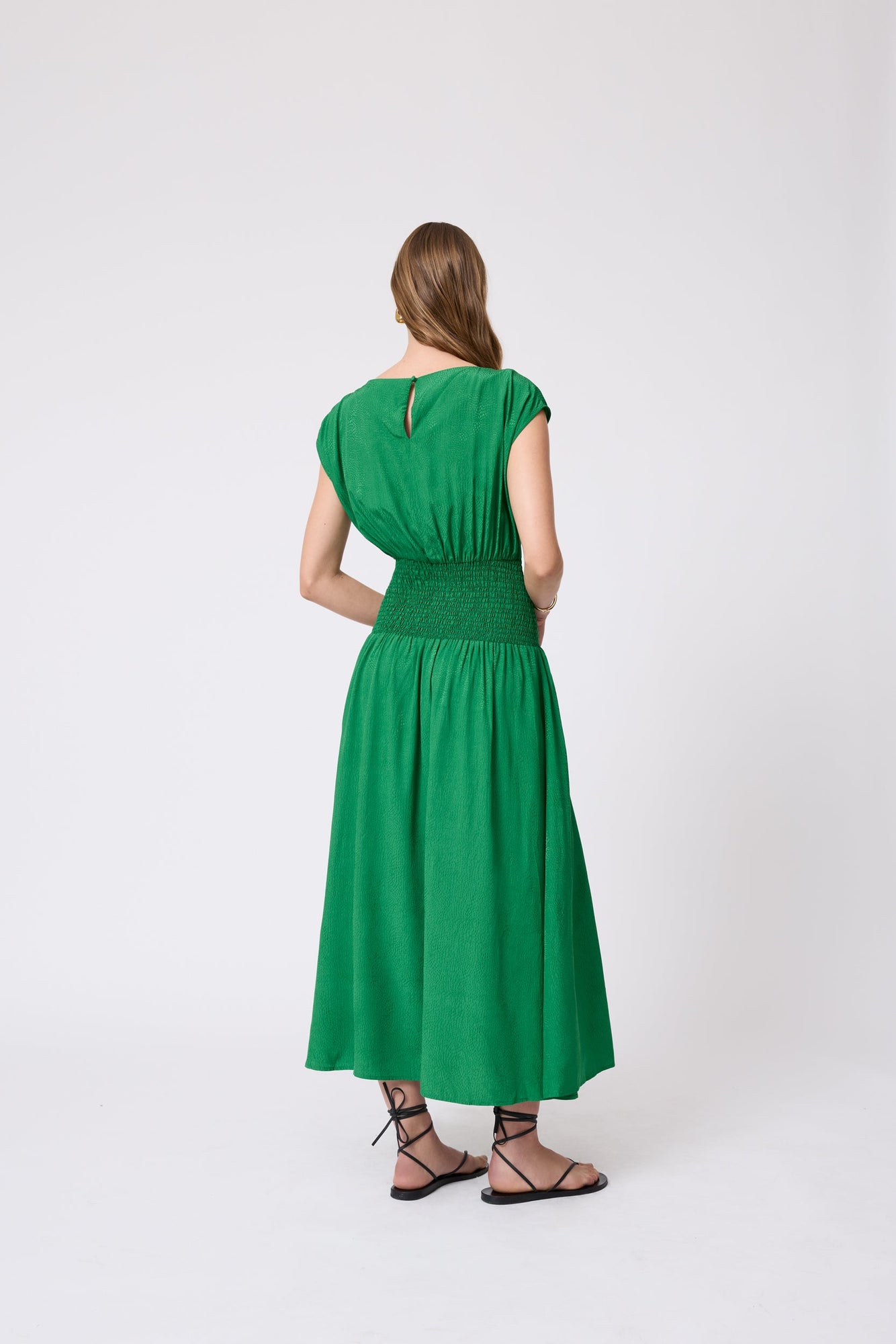 Starburst Crepe Smocked Dress | Green