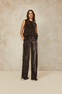 Crinkled Velvet Flounce Hem Top | Mink
