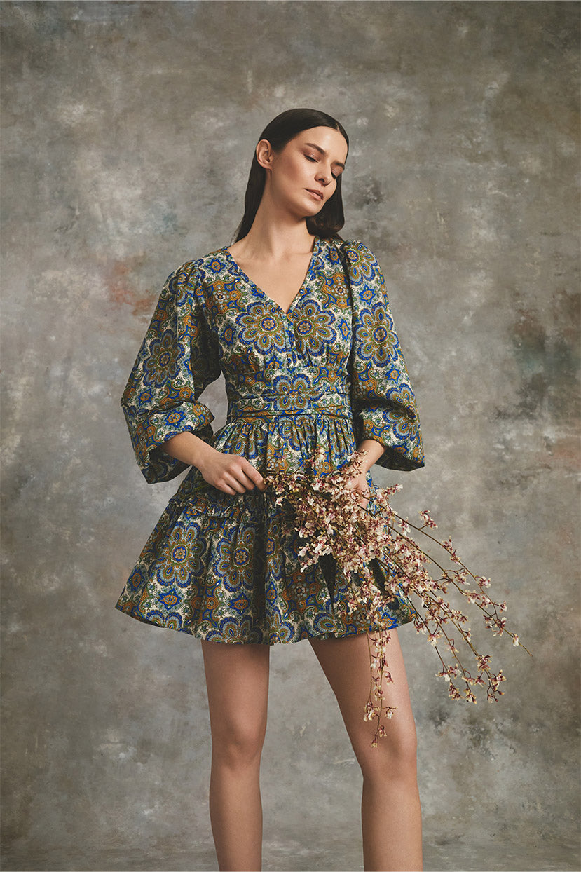Harper Dress | Scarf Medallion Blue