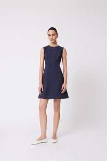 Stretch Denim Seamed A-Line Dress | Midnight