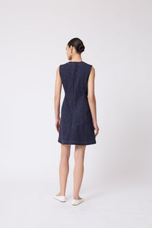 Stretch Denim Seamed A-Line Dress | Midnight