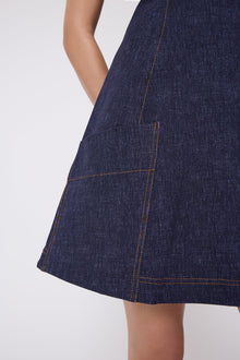 Stretch Denim Seamed A-Line Dress | Midnight