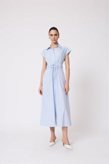 Striped Cotton Poplin Smocked Midi Dress | Cloud