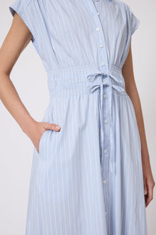 Striped Cotton Poplin Smocked Midi Dress | Cloud