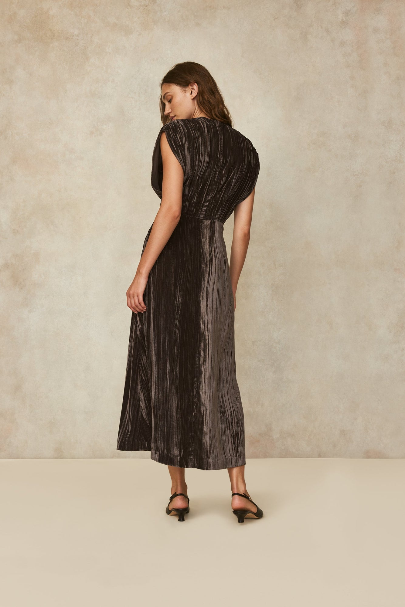 Crinkled Velvet Ruched Dress | Mink