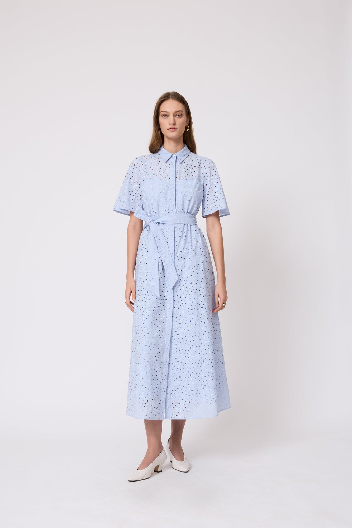 Polka Dot Eyelet Shirt Dress | Cloud