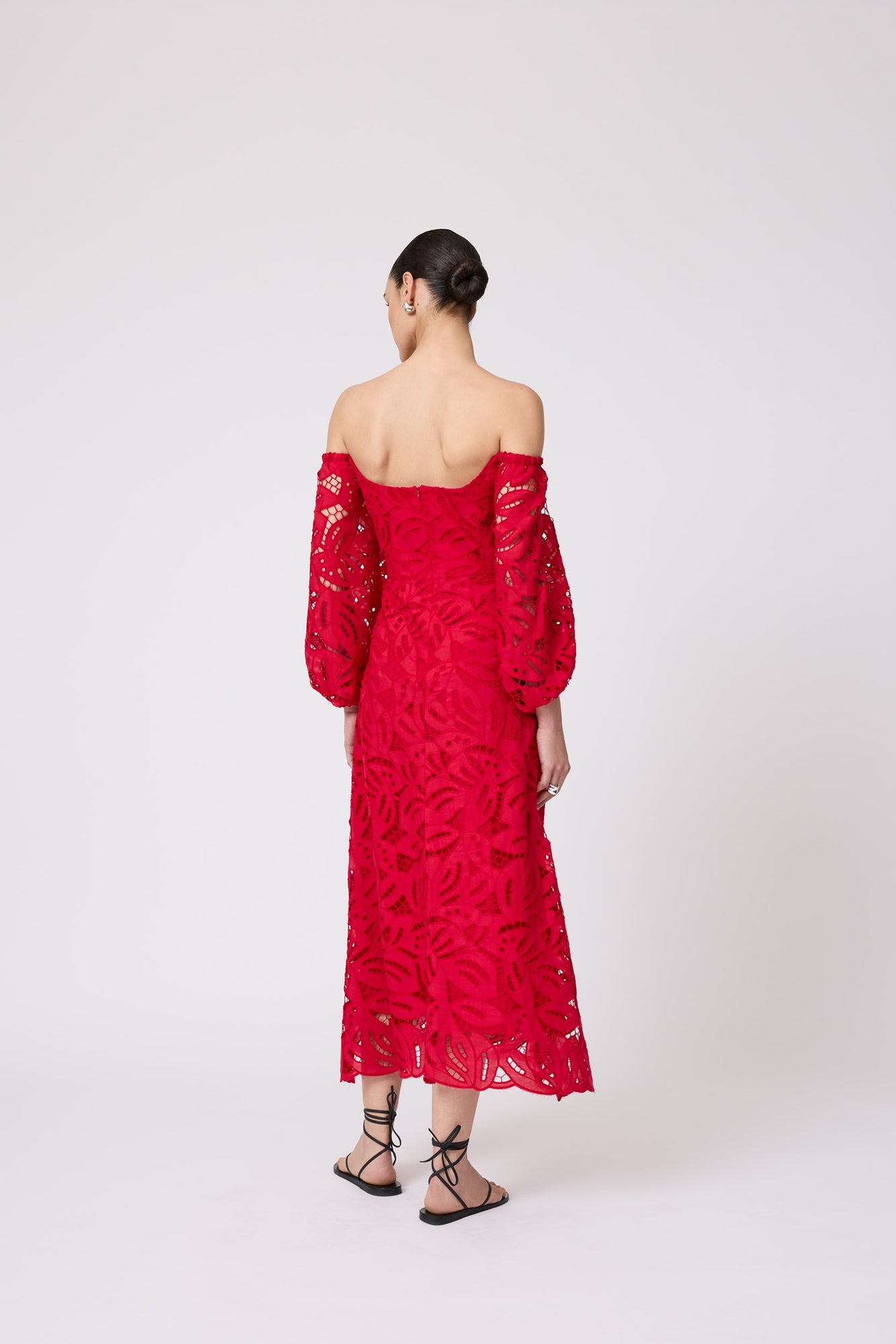Embroidered Eyelet Off the Shoulder Dress | Cherry