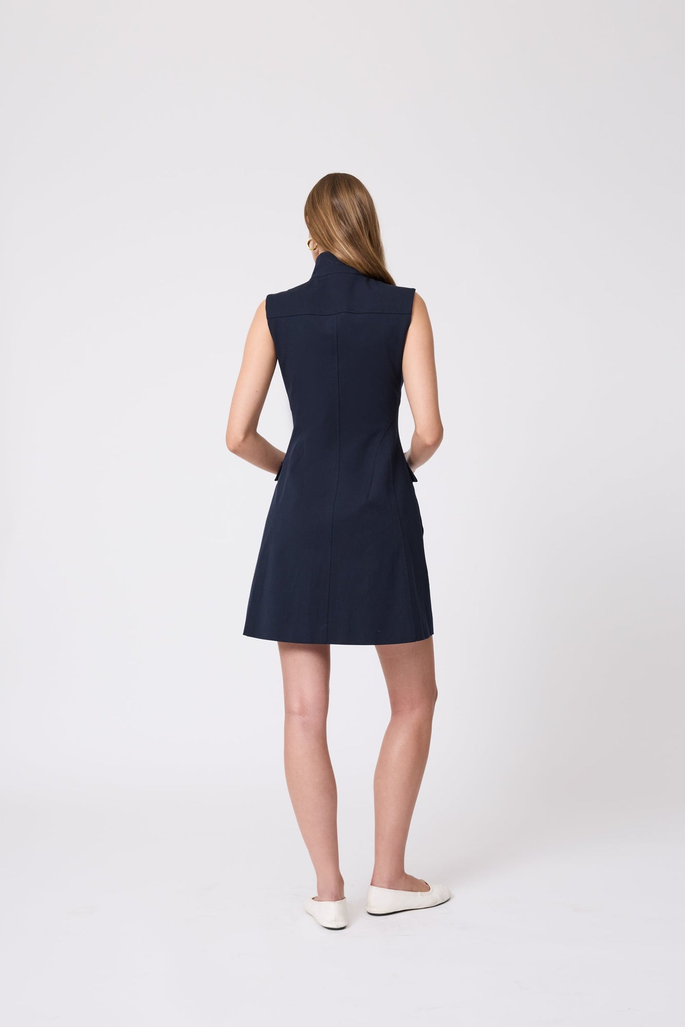Stretch Cotton Vest Dress | Navy