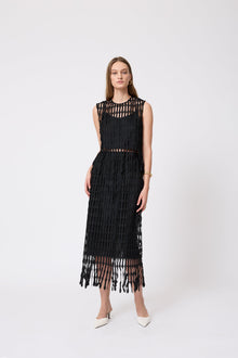 Fringe Lace Pencil Skirt | Black