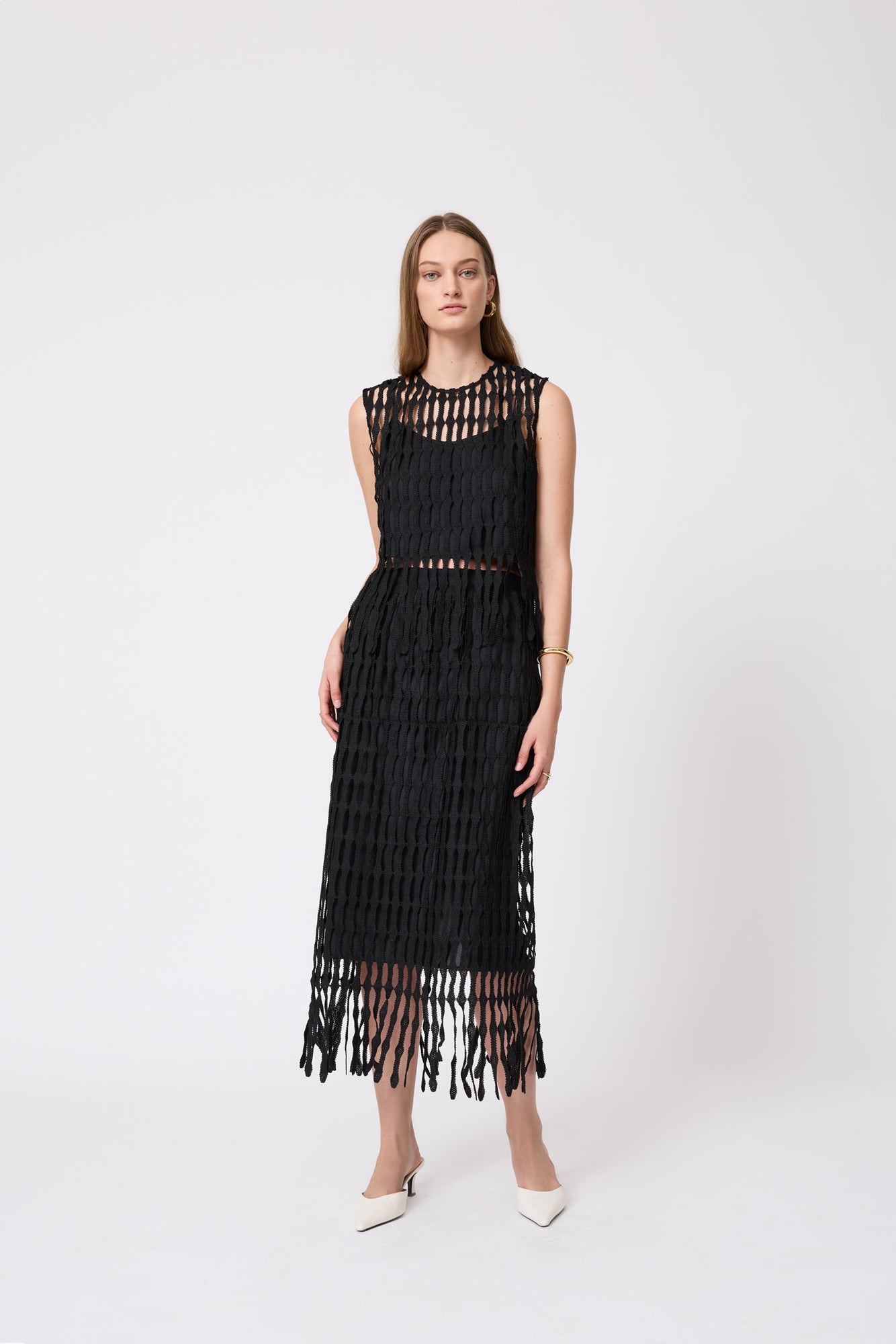 Fringe Lace Pencil Skirt | Black