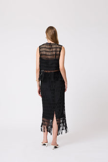 Fringe Lace Pencil Skirt | Black