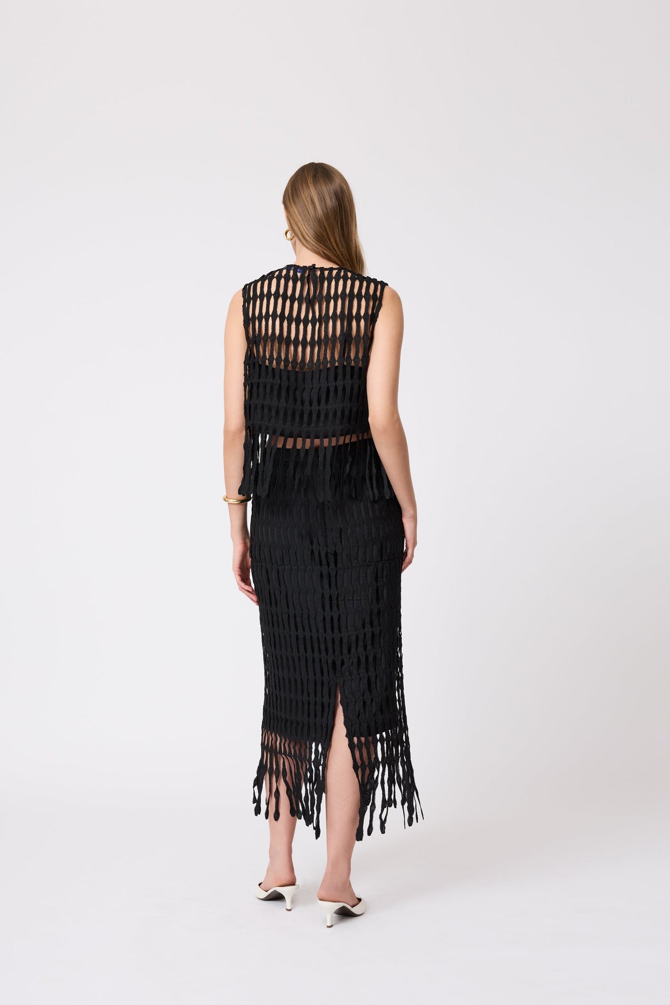 Fringe Lace Pencil Skirt | Black
