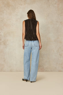 Crinkled Velvet Flounce Hem Top | Mink