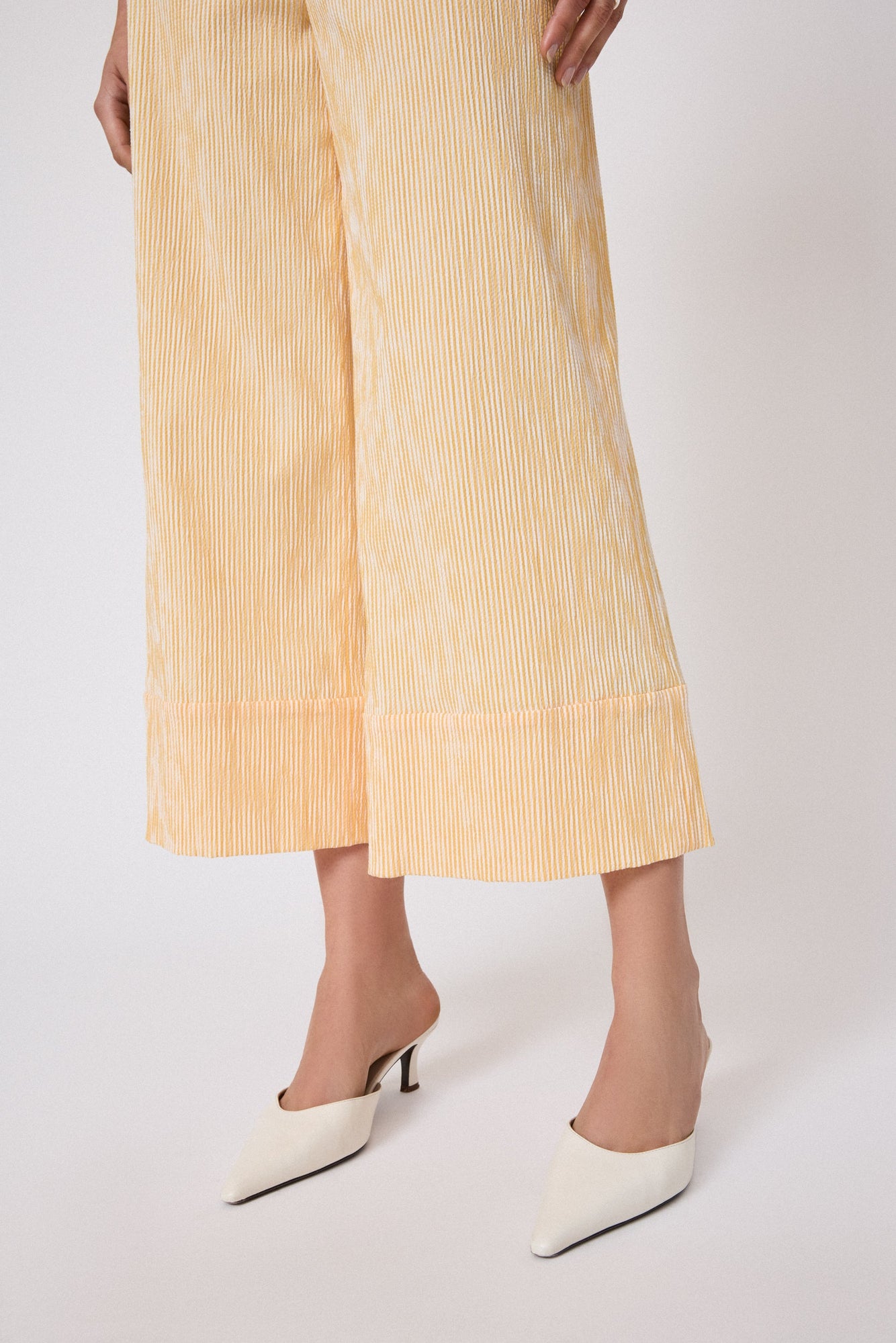Striped Seersucker Wide Leg Pant | Mango