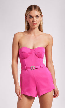Brina Satin Strapless Romper | Hot Pink