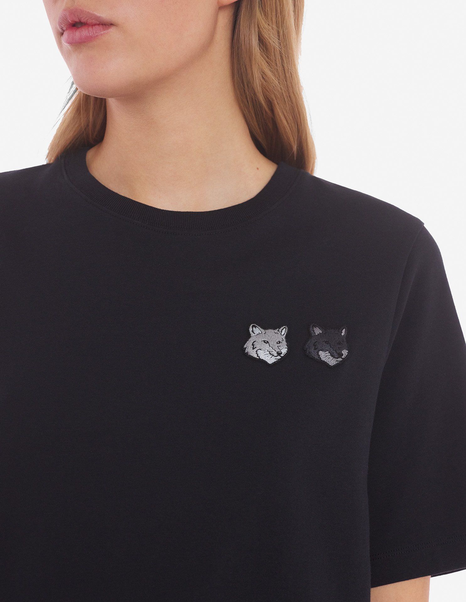 Womens | Double Bold Fox Head Patch Comfort Tee-Shirt | Black