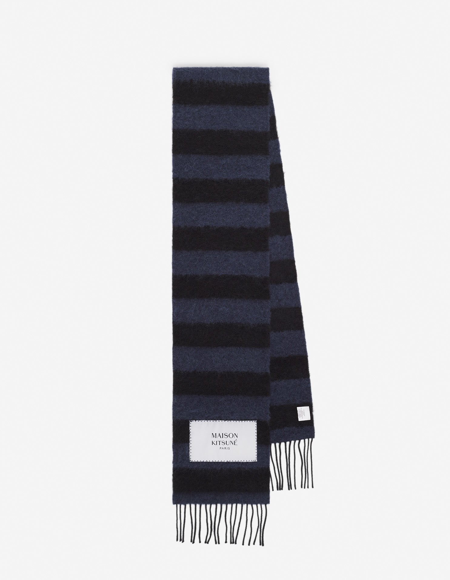 Mens | Festive Striped Baby Alpaca Scarf | Black/Ink Blue