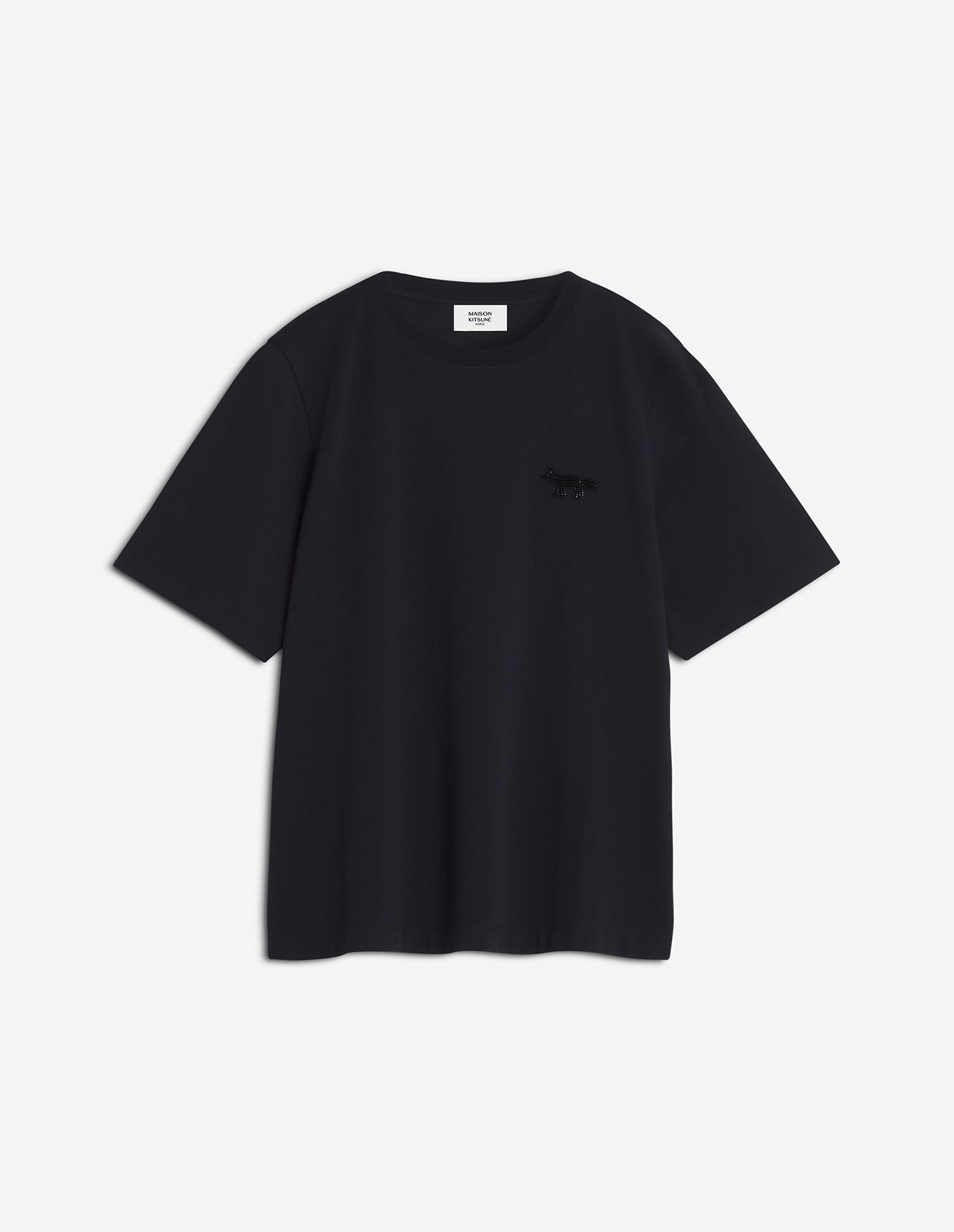 Womens | Festive Profile Fox Pearled Patch Short-Sleeve Comfort Cotton Tee-Shirt | Black