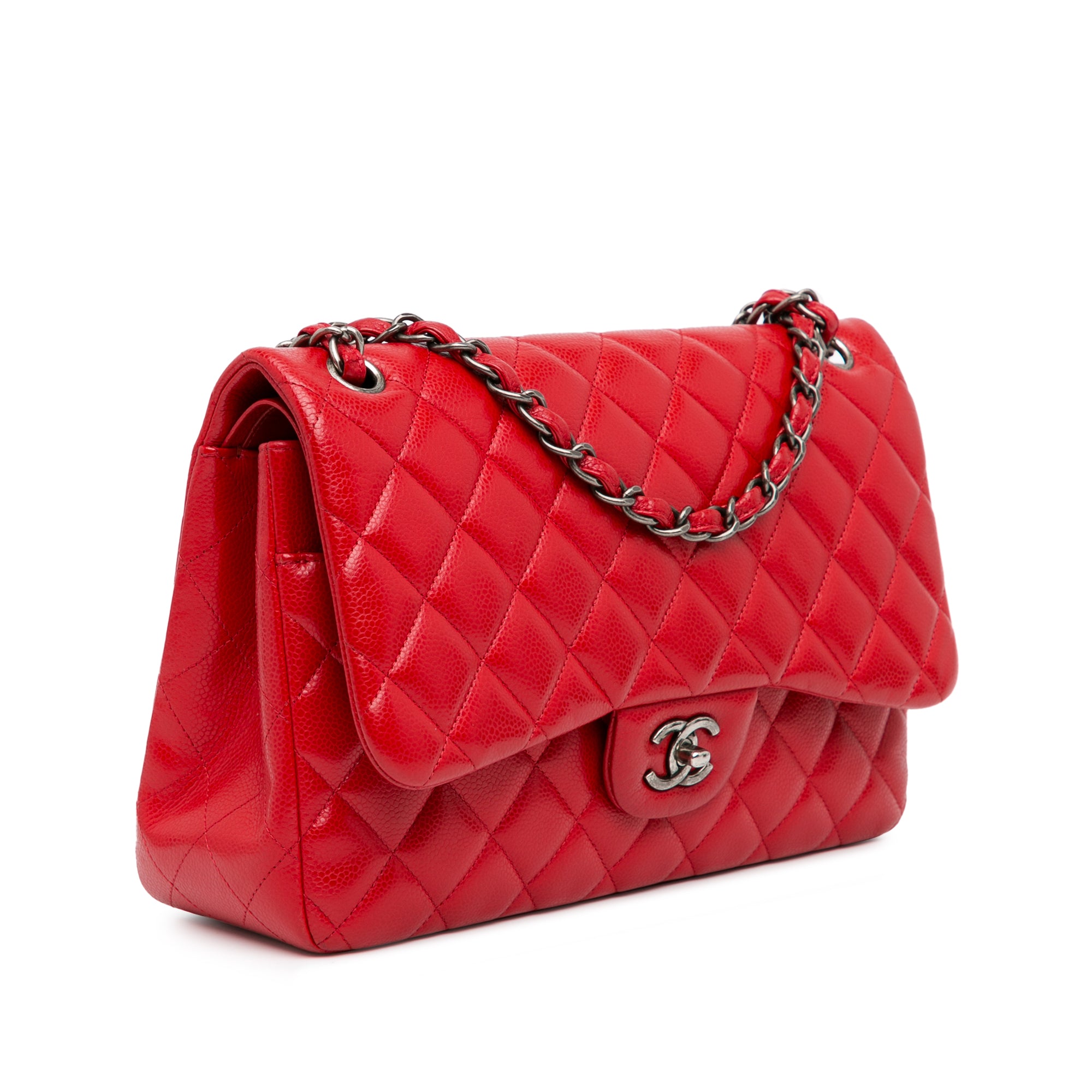 Chanel | Pre-Owned Jumbo Classic Caviar Double Flap - II | Red/Dark Red