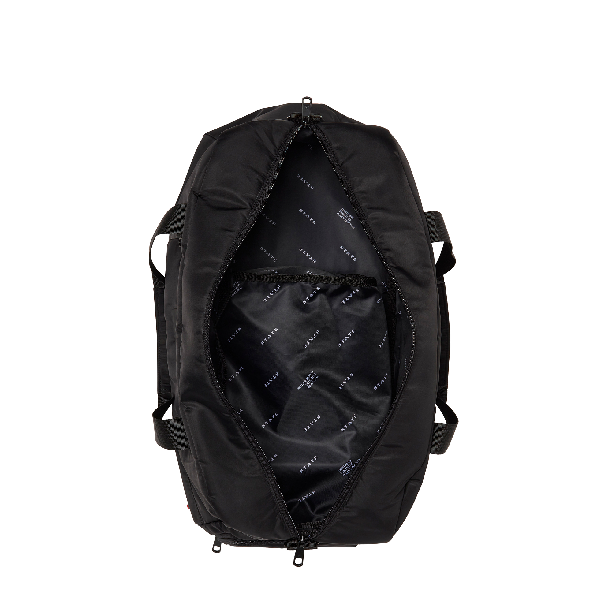 State bags Franklin weekender nylon black interior overhead view click to zoom 