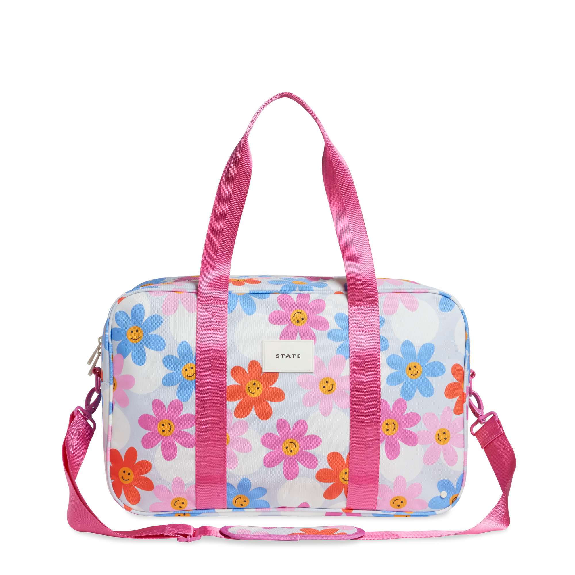 state bags rockaway duffle recycled polyester canvas daisies front view click to zoom