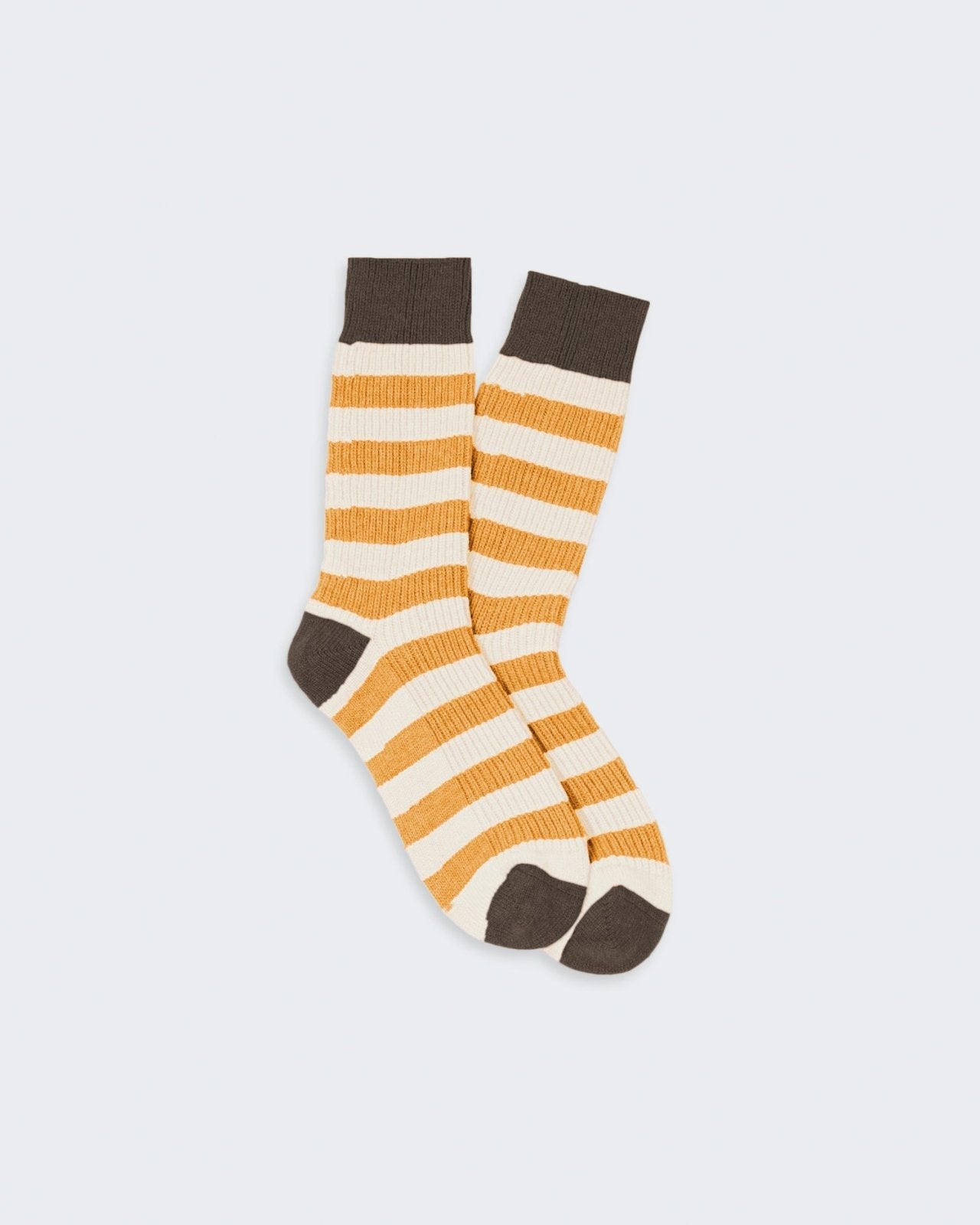 The Striped Soft Socks Cream Sungold Chestnut unisex cashmere lounge socks with color-block stripes