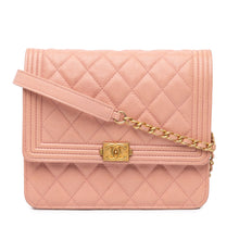 Chanel | Pre-Owned Quilted Caviar Square Boy Wallet On Chain | Pink