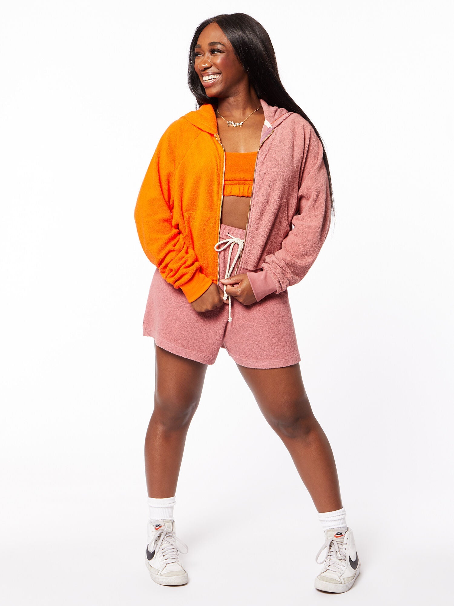 Women | Donni | Terry Duo Zip Up Hoodie | Pink/Orange