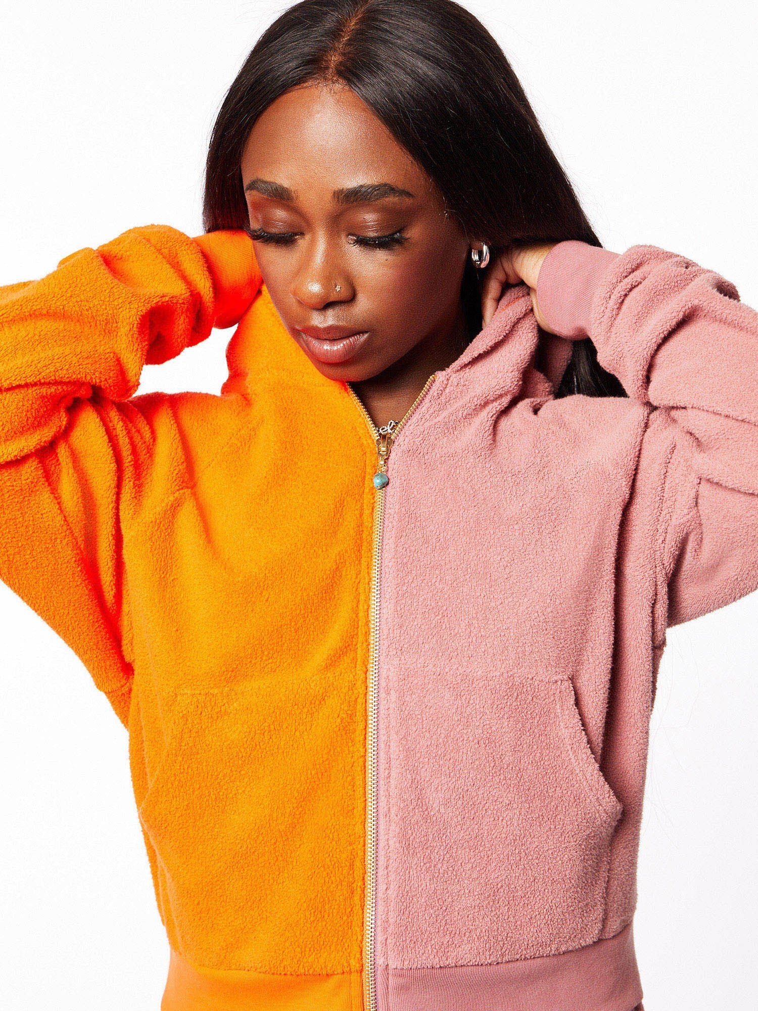 Women | Donni | Terry Duo Zip Up Hoodie | Pink/Orange