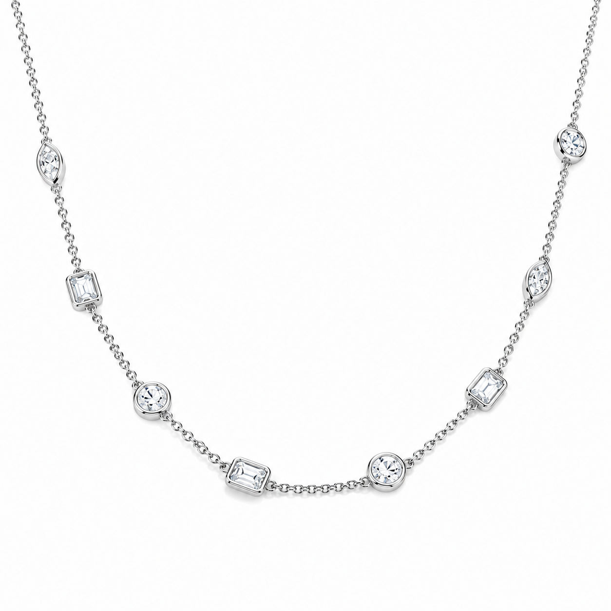 Womens | Station Necklace | 14K White Gold | 3 CTW Round Cut Natural Diamond | G-SI1