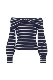 Salma Top | Navy Ivory Stripe